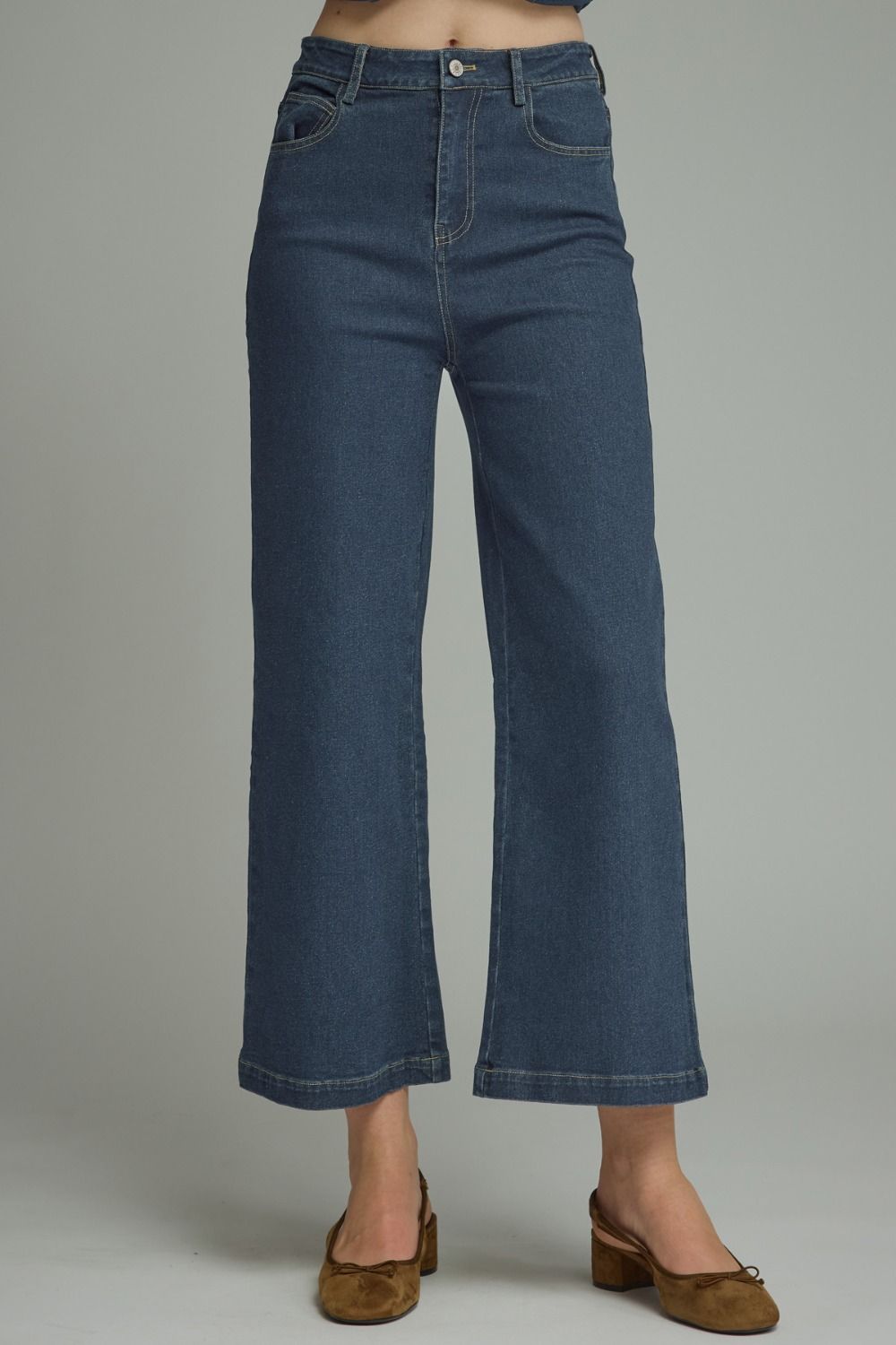ENTRO Solid Cropped Pant In Denim