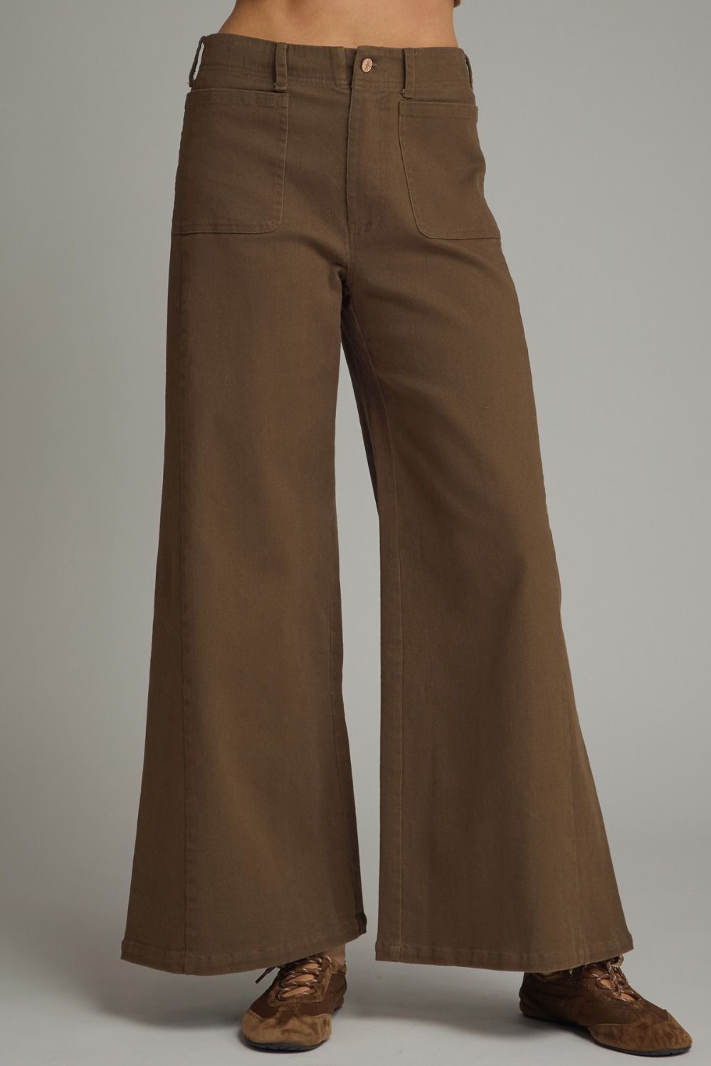 Entro Solid Wide Leg Pant In Brown
