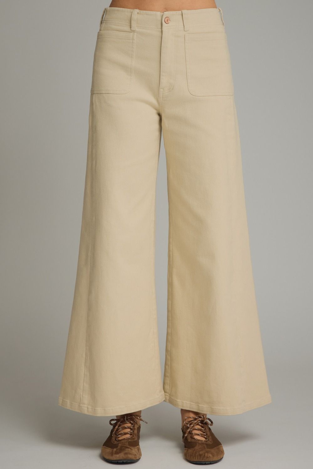 Entro Solid Wide Leg Pant In Ecru