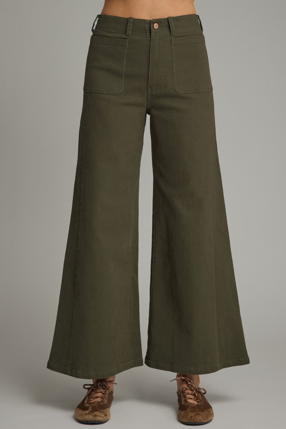 Entro Solid Wide Leg Pant In Olive