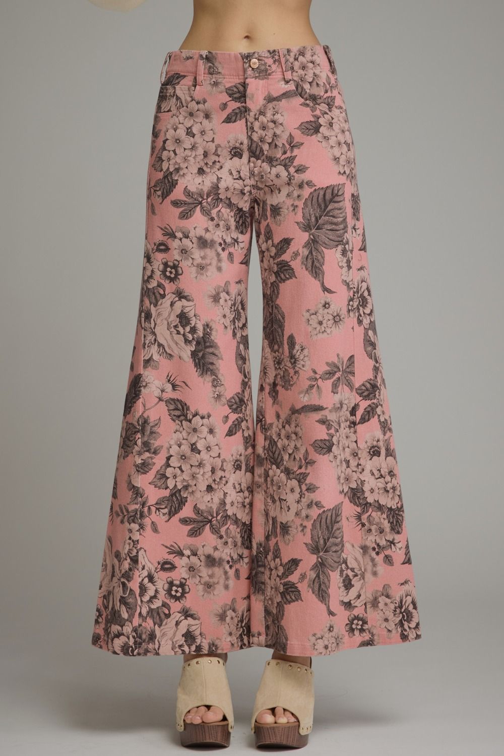 ENTRO Floral Wide Leg Pant In Rosewood