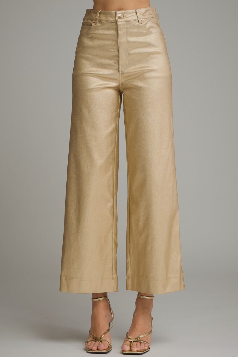 ENTRO Solid Wide Leg Pants In Metallic Gold *COMING SOON*