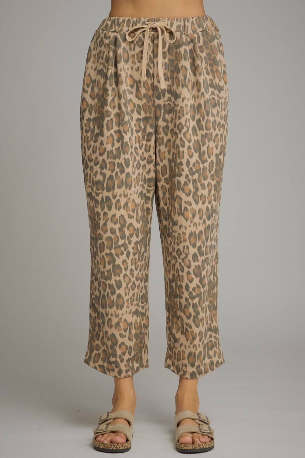 ENTRO Animal Print Elastic Waist Pant In Ecru *COMING SOON*