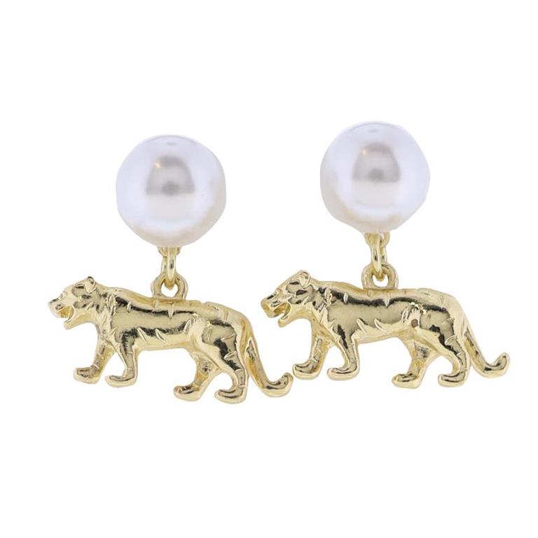 Jane Marie Pearl Stud Earring with Gold Tiger