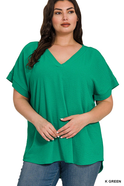 Zenana PLUS Woven Airflow Split Neck Top