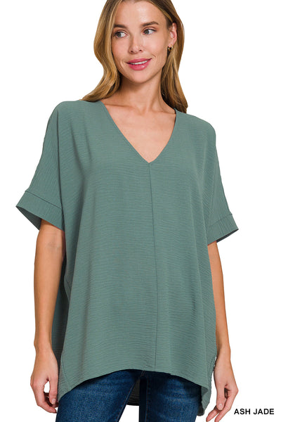 Zenana Woven Airflow V Neck Top