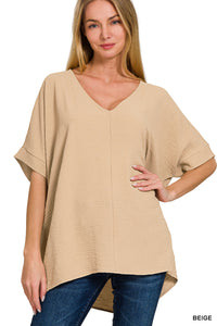 Zenana Woven Airflow V Neck Top