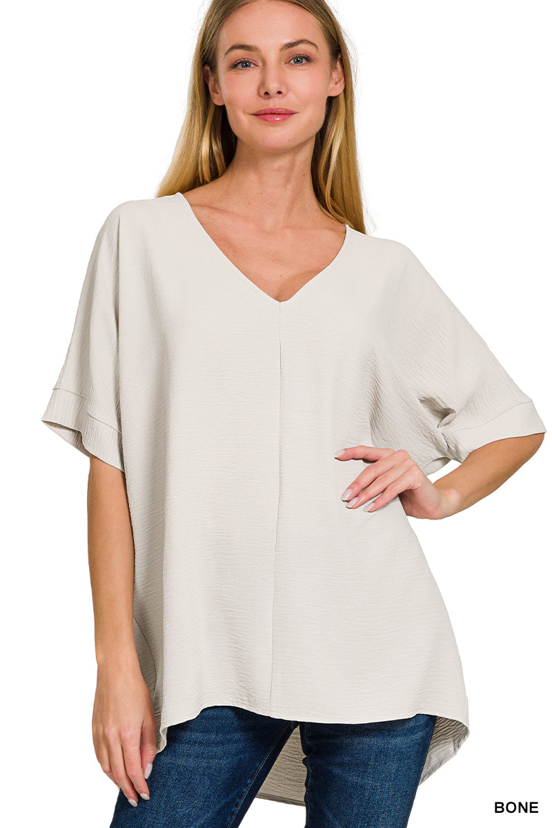 Zenana Woven Airflow V Neck Top
