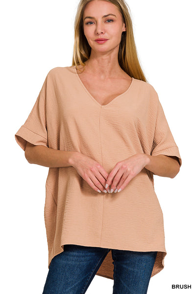 Zenana Woven Airflow V Neck Top