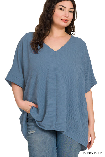 Zenana PLUS Woven Airflow V Neck Top