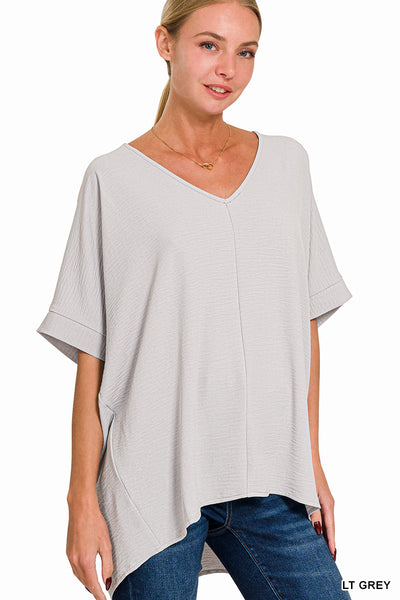 Zenana Woven Airflow V Neck Top
