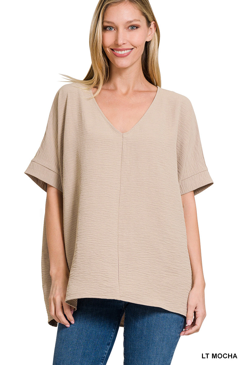 Zenana Woven Airflow V Neck Top