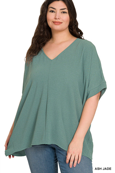 Zenana PLUS Woven Airflow V Neck Top