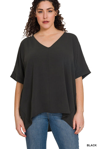 Zenana PLUS Woven Airflow V Neck Top