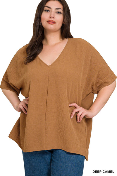 Zenana PLUS Woven Airflow V Neck Top