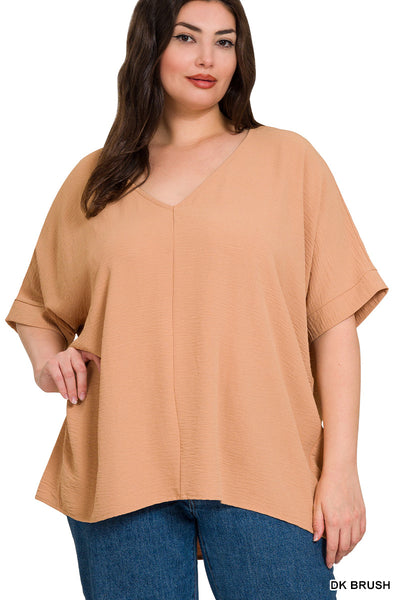 Zenana PLUS Woven Airflow V Neck Top