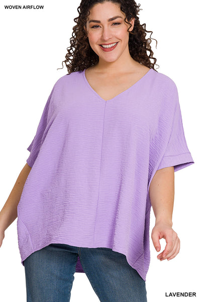 Zenana PLUS Woven Airflow V Neck Top
