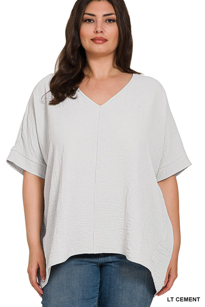 Zenana PLUS Woven Airflow V Neck Top