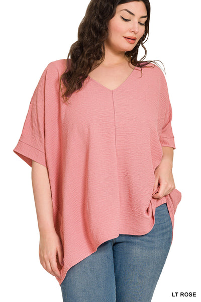 Zenana PLUS Woven Airflow V Neck Top