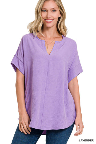 Zenana Woven Airflow Split Neck Top
