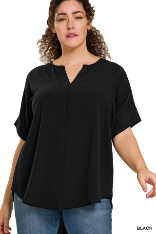 Zenana PLUS Woven Airflow Split Neck Top