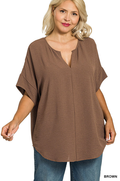 Zenana PLUS Woven Airflow Split Neck Top