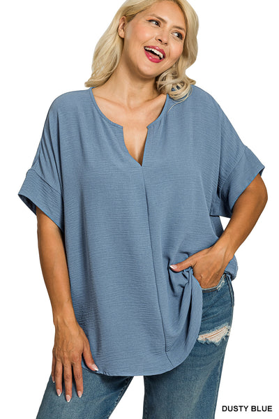 Zenana PLUS Woven Airflow Split Neck Top