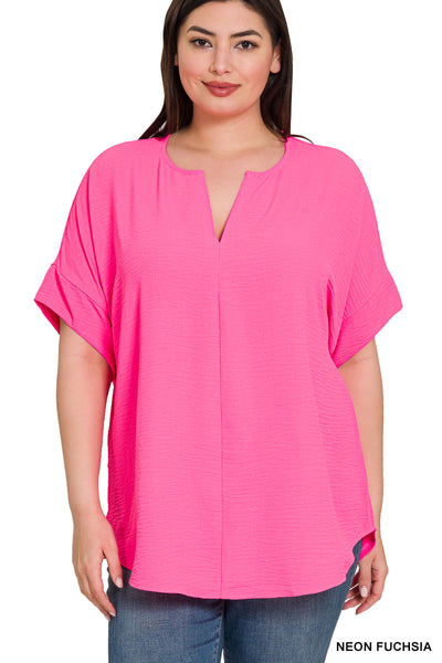 Zenana PLUS Woven Airflow Split Neck Top