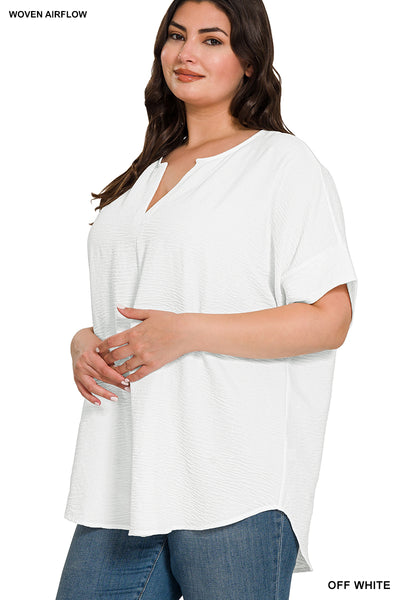 Zenana PLUS Woven Airflow Split Neck Top