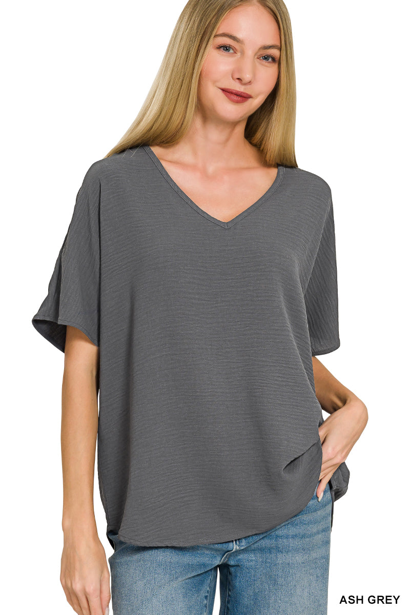 Zenana Airflow V Neck Short Sleeve Tee - 9th Anniversary Deal *FINAL SALE*