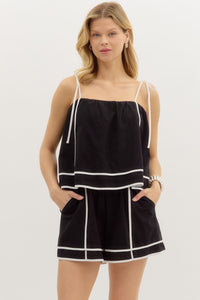 ENTRO Shoulder Tie Romper In Black *COMING SOON*
