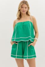 ENTRO Shoulder Tie Romper In Green *COMING SOON*