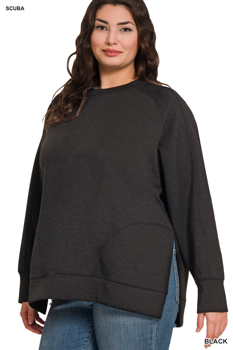 Zenana Scuba Round Neck Pullover PLUS Sizes 4057
