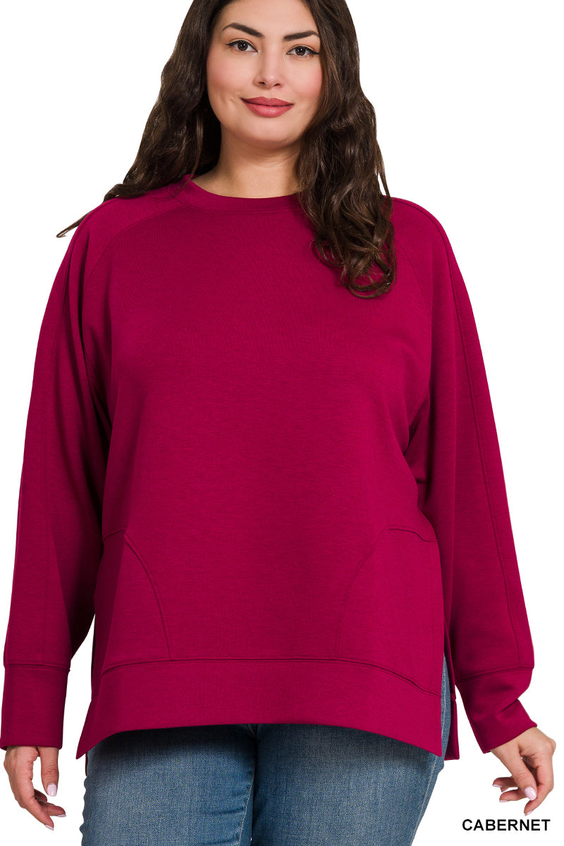 Zenana Scuba Round Neck Pullover PLUS Sizes 4057
