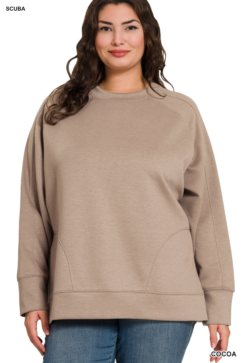 Zenana Scuba Round Neck Pullover PLUS Sizes 4057
