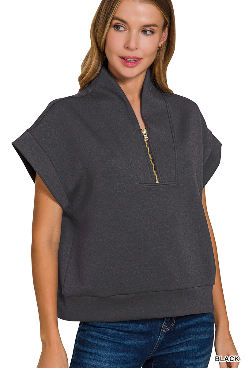 Zenana High Neck Half Zip Top