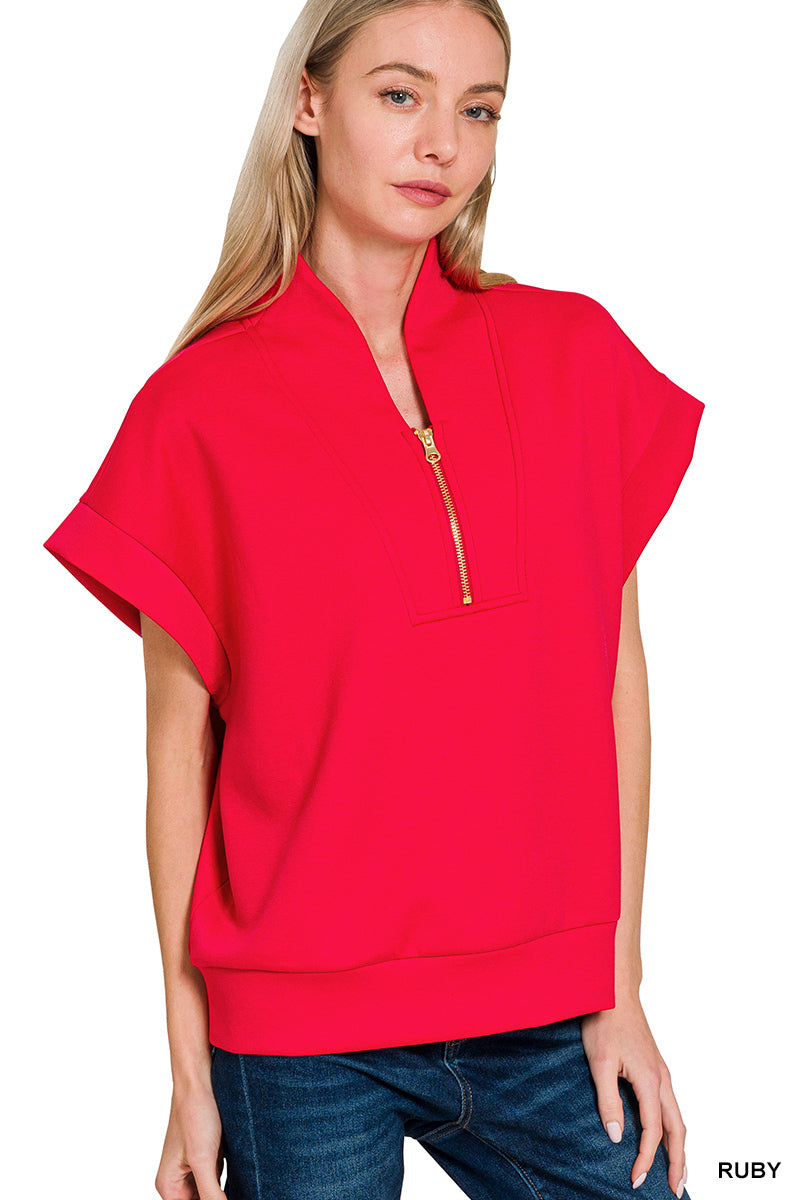 Zenana High Neck Half Zip Top