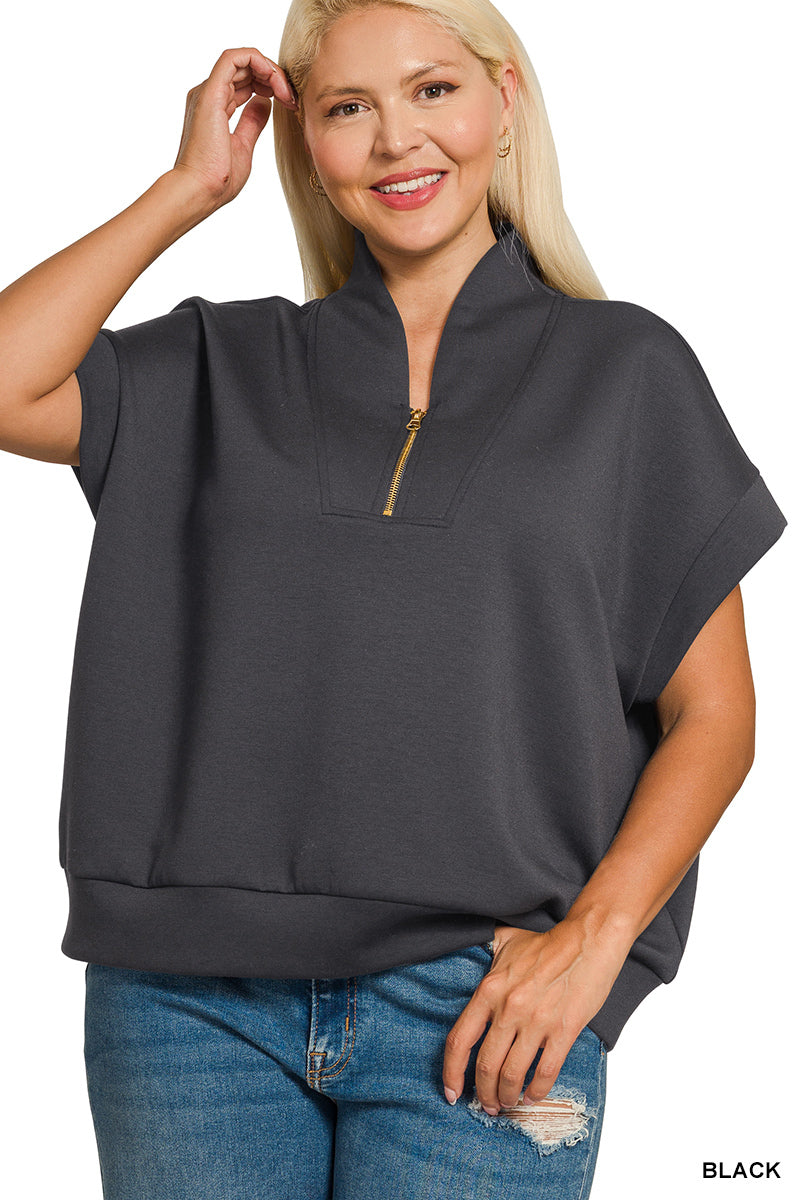 Zenana PLUS Size High Neck Half Zip Top