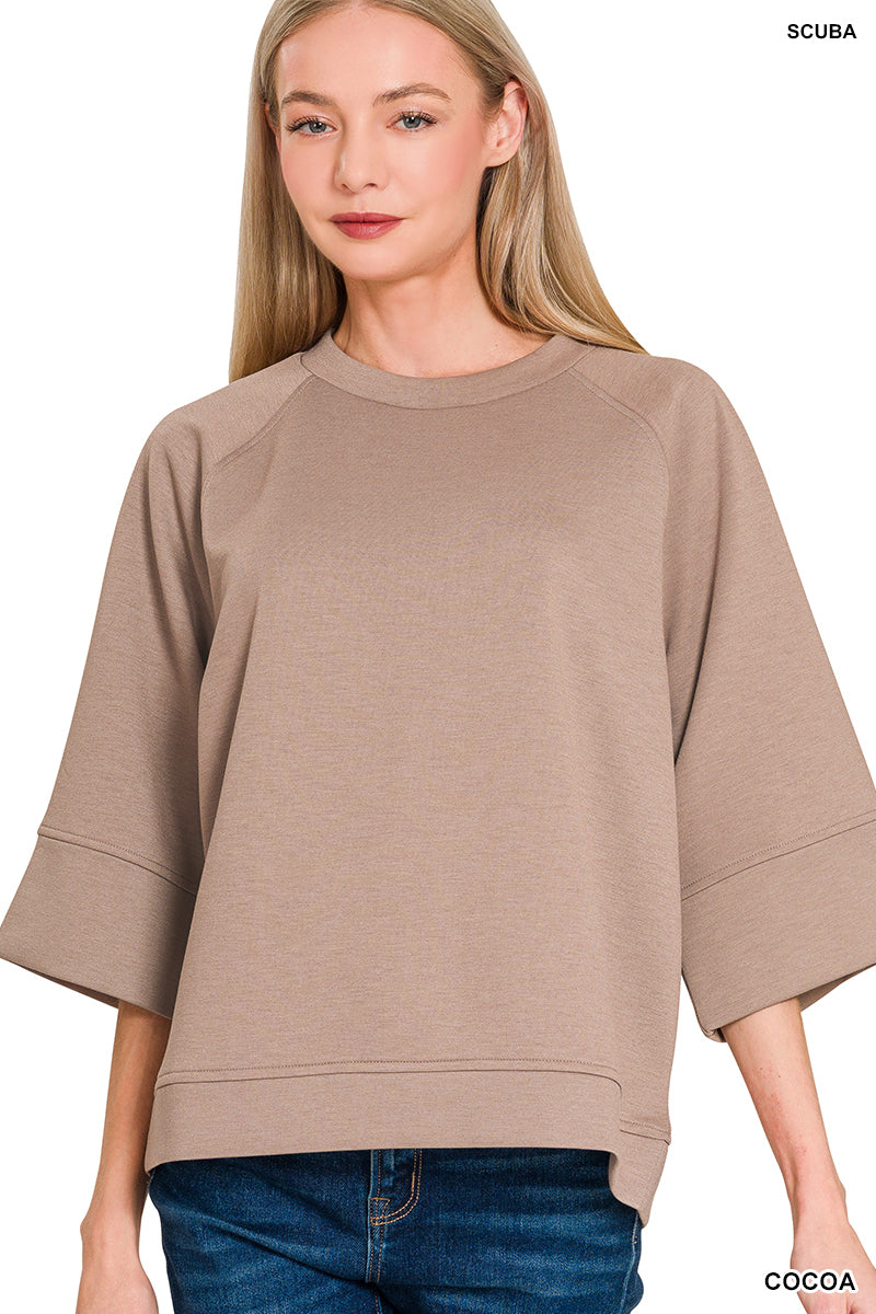 Zenana Scuba 3/4 Sleeve Pullover