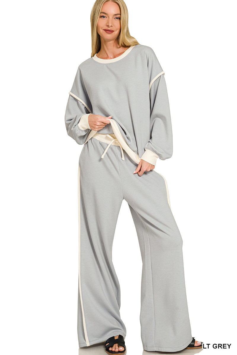 Zenana Scuba Contrast Trim Pant Set *COMING SOON*