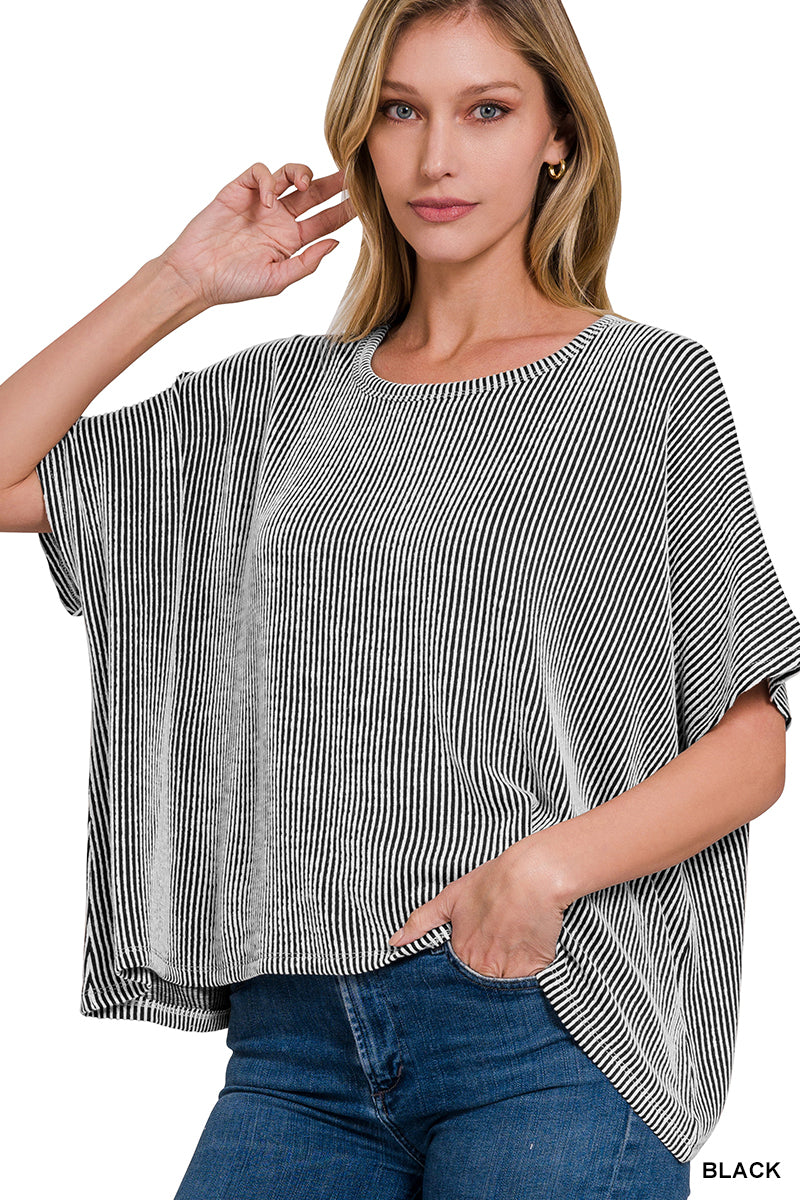 Zenana Ribbed Oversized Short Sleeve Tee - 9th Anniversary Deal *FINAL SALE*
