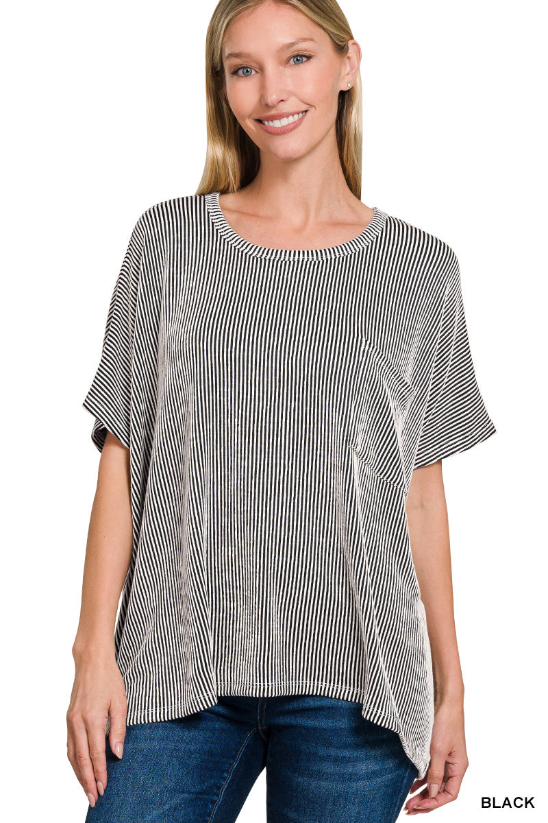 Zenana Ribbed Oversize Pullover Top