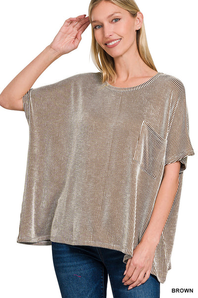 Zenana Ribbed Oversize Pullover Top
