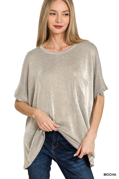 Zenana Ribbed Oversize Pullover Top