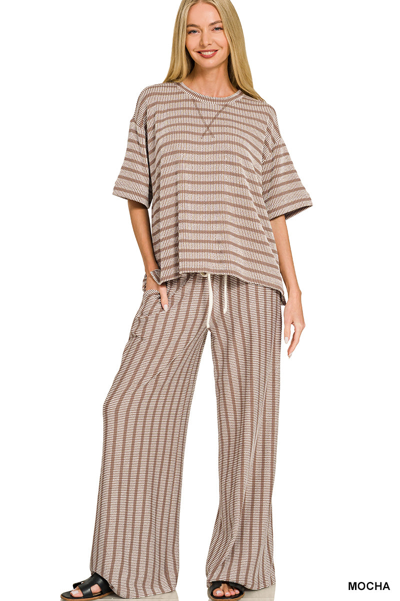 Zenana Raised Rib Short Sleeve Striped Set *COMING SOON*