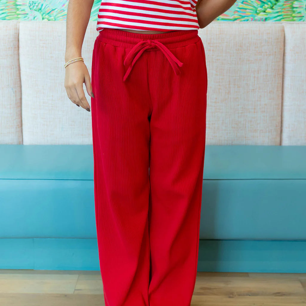 Lulu Mac Waffle Knit Pants In Red