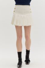 ENTRO White Denim Pleated Mini Skirt