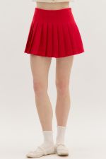 ENTRO Solid Red Pleated Mini Skirt