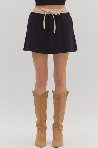 ENTRO Solid Knit Pull On Skort In Black