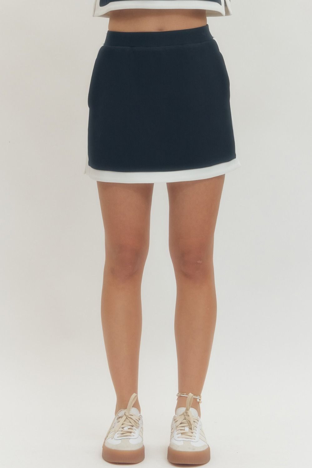 ENTRO Solid Knit Skirt With Contrast Hem In Navy *COMING SOON*